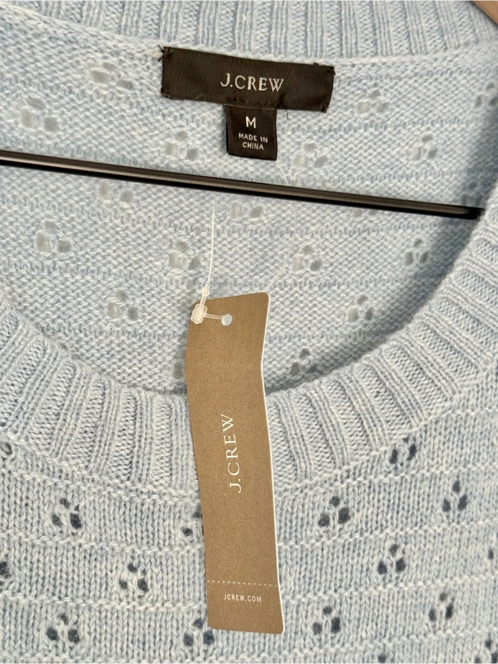 J. Crew Wool Alpaca Pointelle Crewneck Sweater Light Blue Women’s Size Medium